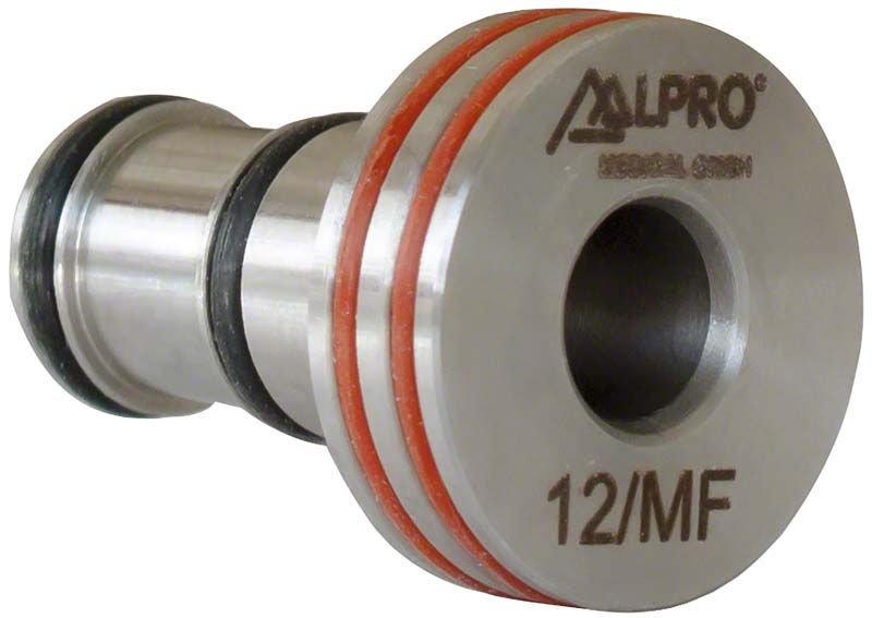WL-Adapter 12/MF aus Metall mit roten Dichtungsringen.