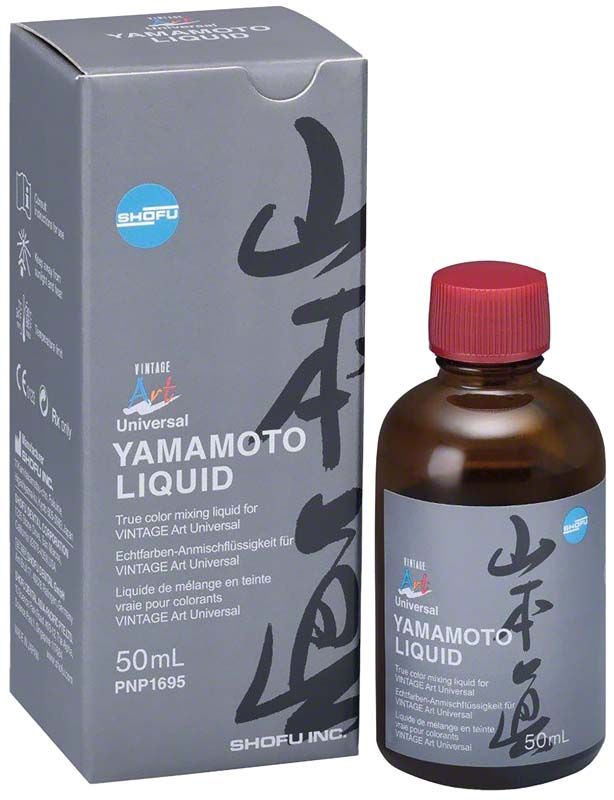 Verpackung und Flasche von Vintage Art Universal Yamamoto Liquid für Dentalanwendungen.