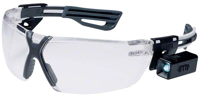 Schutzbrille Hager iSpec® Lux weiß/anthrazit mit integriertem Licht.