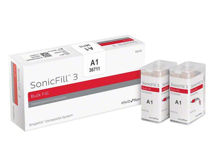 SonicFill™3 Komposit A1 Verpackung und zwei Nachfüllbehälter.