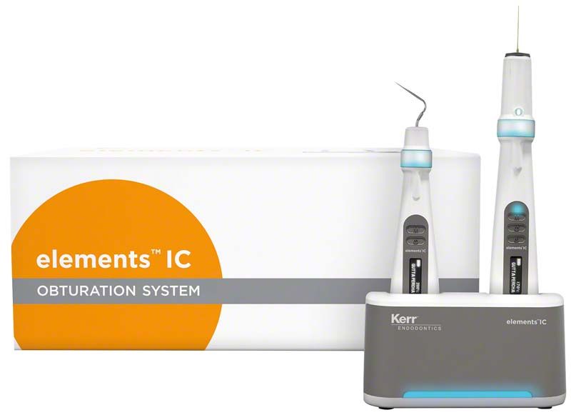 elements™ IC Obturationssystem mit Ladestation und Verpackung im Hintergrund