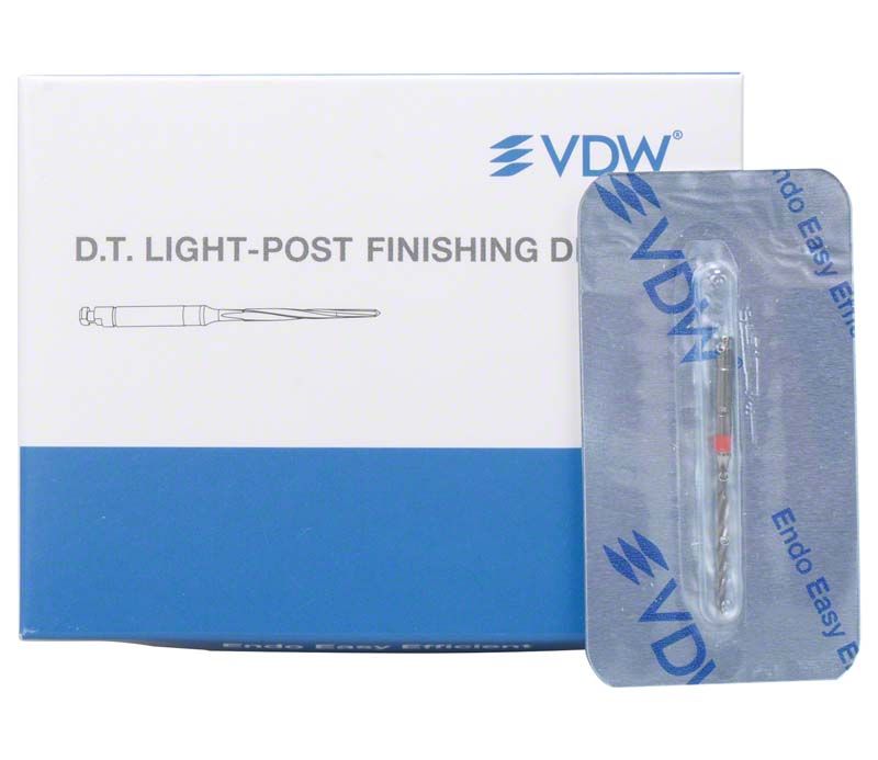 DT Light-Post Finishing Drill Gr. 1 in Verpackung mit steril verpacktem Bohrer.