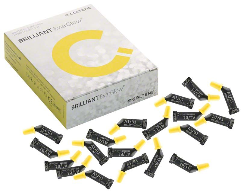 BRILLIANT EverGlow™ Eco Pack Tips A1/B1 vor Verpackung mit gelben Spitzen.