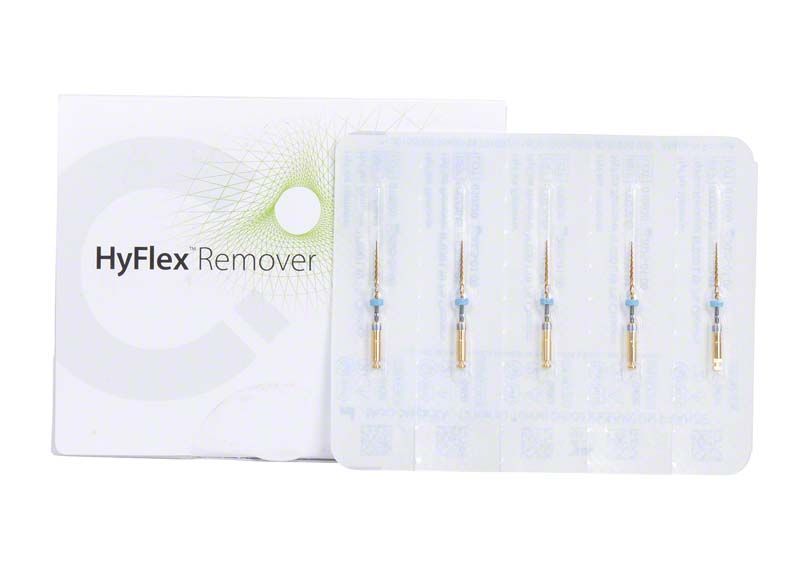 HyFlex™ Remover 30/.07 19mm Endodontie-Instrumente in Verpackung mit fünf Feilen.