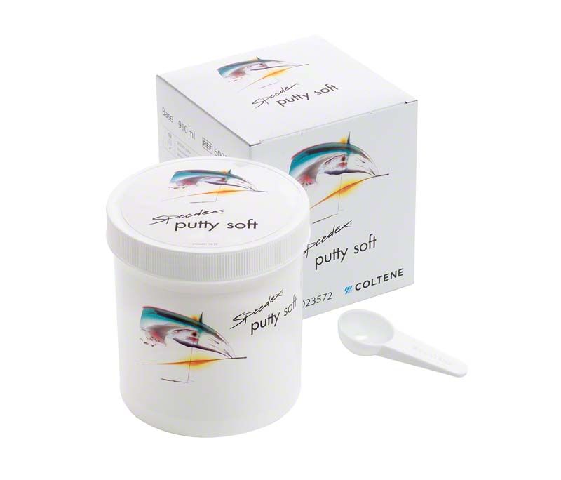 Weiße Dose Speedex® putty soft mit Verpackung und Kunststofflöffel.