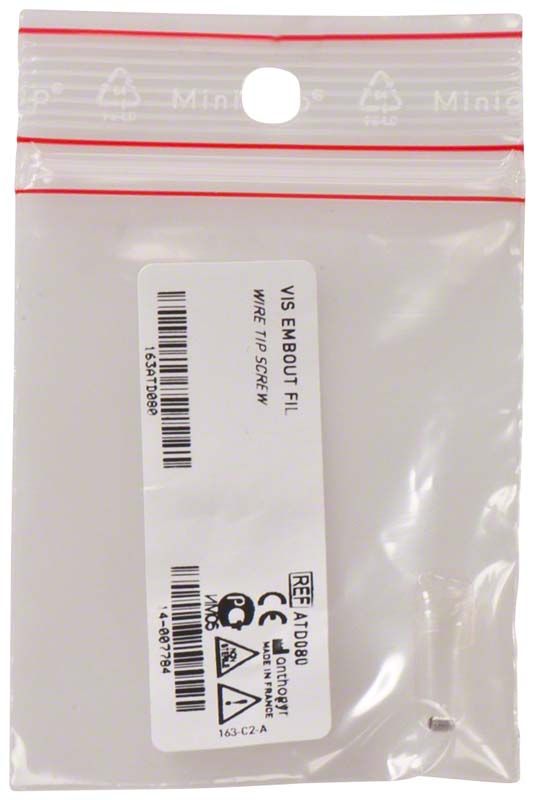 Ersatzschraube für Prothetik Instrumente in transparenter Verpackung.