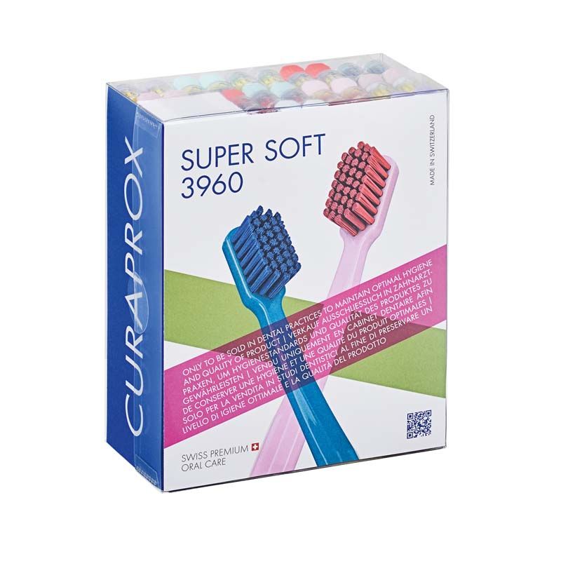 CURAPROX sensitive CS 3960 supersoft Zahnbürstenverpackung mit bunten Zahnbürstenabbildungen.
