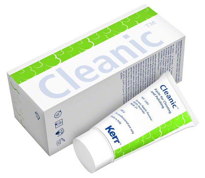 Cleanic™ Prophy-Paste mit Fluorid Tube und Verpackung im grünen Apfeldesign.