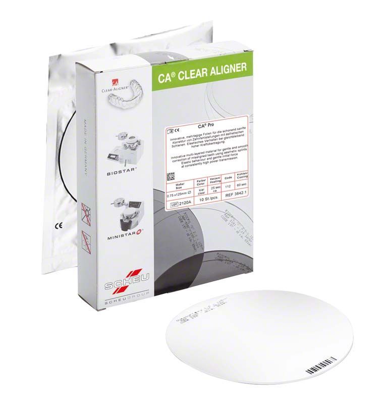 Hochwertige CA® Pro Tiefziehfolien für Clear-Aligner im dentalen Bereich.