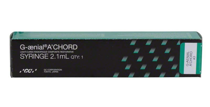 G-aenial™ A'CHORD Spritze A3 in Verpackung mit Produktinformationen.