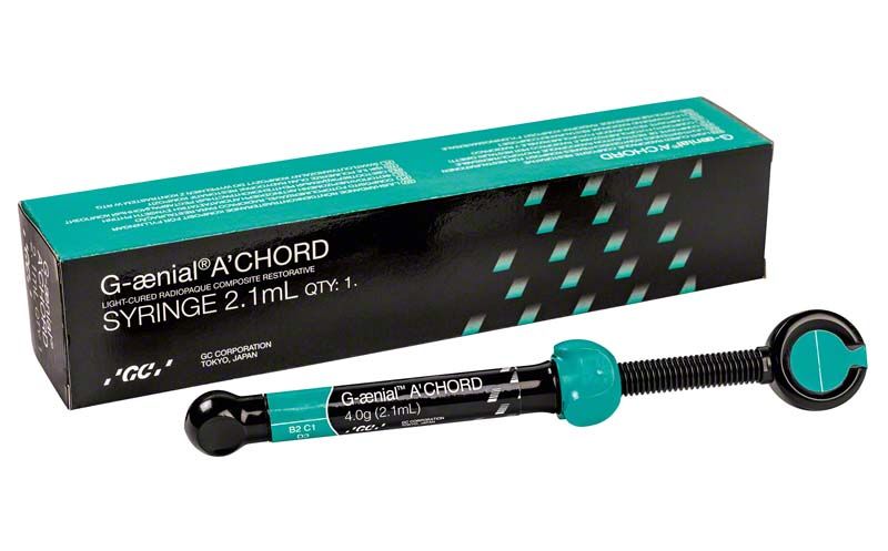G-aenial™ ACHORD Spritze AO3 mit Verpackung und Produktdetails.