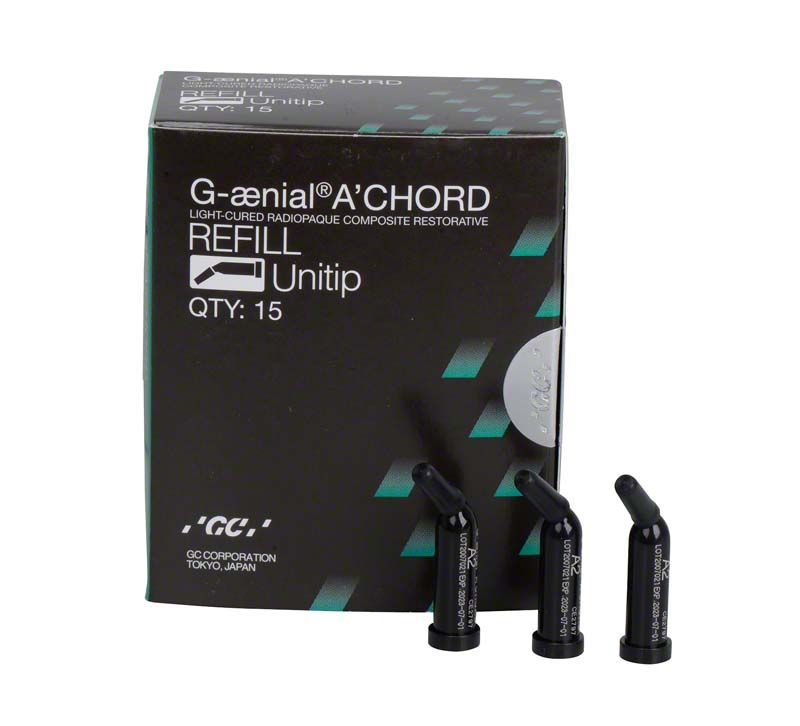 G-aenial™ ACHORD Unitips A2 Verpackung mit drei schwarzen Unitips.