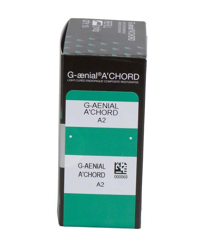 G-aenial™ ACHORD Unitips A2 Verpackung mit Produktinformationen auf grünem und schwarzem Hintergrund.