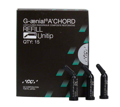 G-aenial™ ACHORD Unitips A3 Verpackung mit drei schwarzen Unitips.