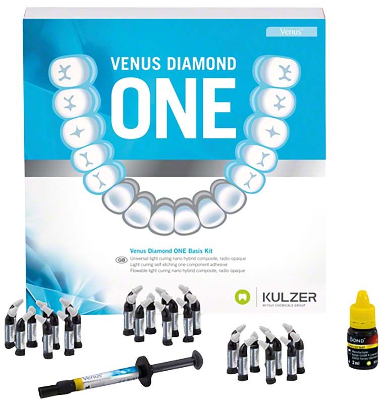 Venus® Diamond ONE PLT Basis Kit mit Spritzen und Bonding-Flasche.