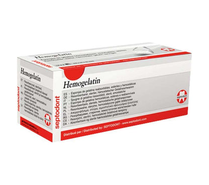 Verpackung von Hemogelatin Gelatineschwamm mit Markenlogo und Produktinformationen.