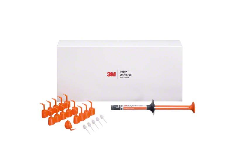 3M™ RelyX™ Universal Resin Cement Spritze A1 mit Zubehör und Verpackung