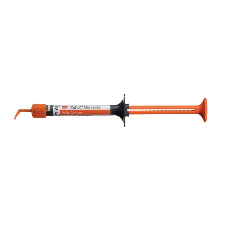 3M™ RelyX™ Universal Resin Cement Spritze A1 mit orangem Applikatoraufsatz.