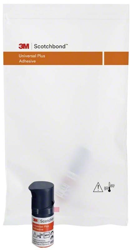 3M™ Scotchbond™ Universal Plus Flasche, 5ml Nachfüllpackung vor Verpackung.