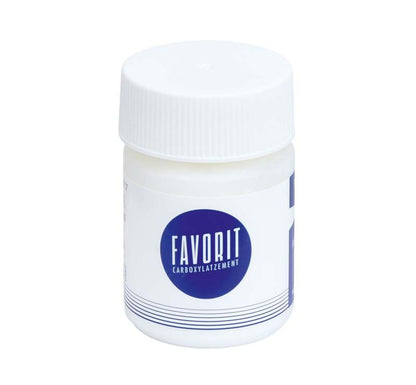 FAVORIT Carboxylatzement 90g Pulver in weißer Plastikdose.