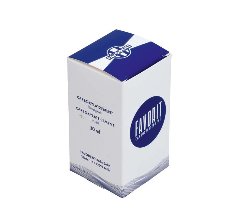 FAVORIT Carboxylatzement Verpackung mit blauem und weißem Design.