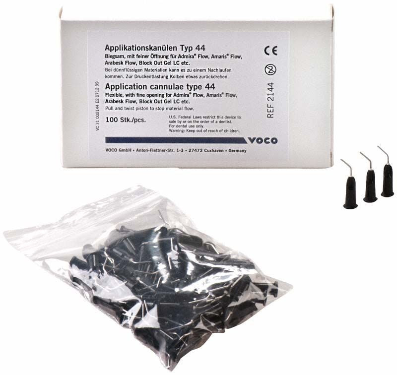 Applikationskanülen Typ 44 von Voco in Verpackung mit schwarzen Kanülen.