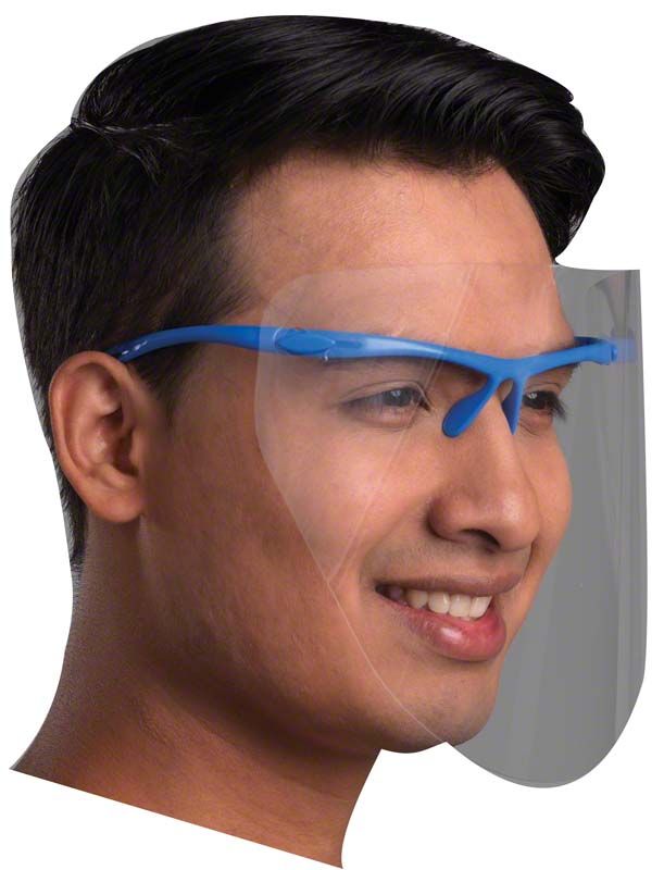 Gesichtsvisier Proto-Cam® Smart blau mit Brillenbügeln und vollständiger Abdeckung.