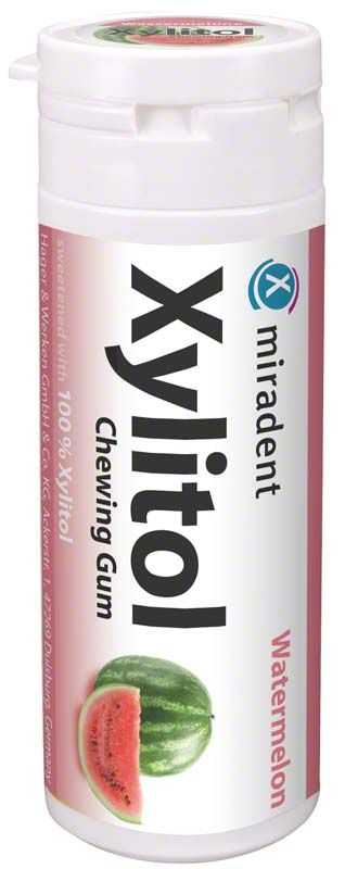 Zuckerfreier Xylitol-Kaugummi, Wassermelone, in weißer Dose von Hager & Werken.