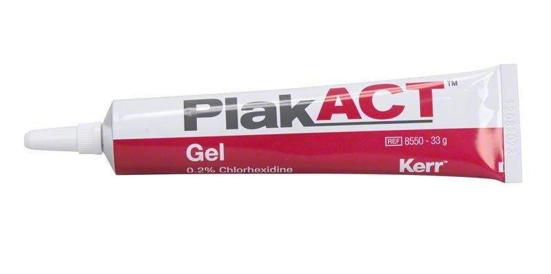 PlakACT™ Gel 0,2% Chlorhexidin in 33g Tube mit rotem Etikett.
