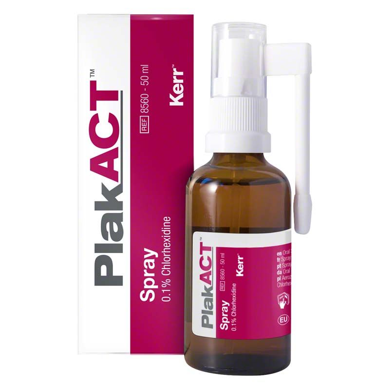 PlakACT™ Mundspray 0,1% Chlorhexidin, 50ml Flasche mit Sprühaufsatz.