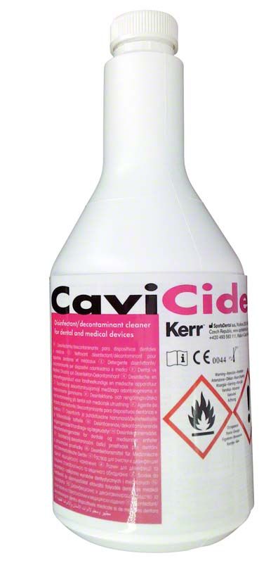 Flasche CaviCide 700ml mit Etikett und Sicherheitswarnsymbolen.