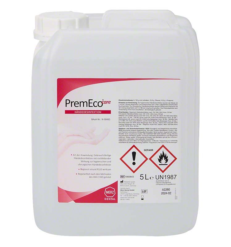 Gebrauchsfertiges Händedesinfektionsmittel PremEco® care Kanister 5 Liter.