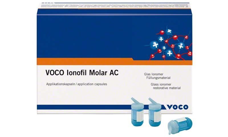 VOCO Ionofil Molar AC Kapseln und Verpackung mit Applikationskapseln.