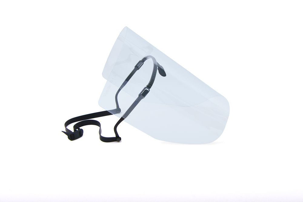 Klarer Gesichtsschutz mit verstellbarem Kopfband.