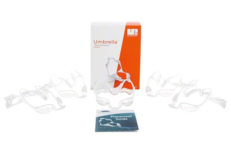 Umbrella Cheek Retractor™ mittelgroß, 5er Packung, mit Verpackung und Anleitung.
