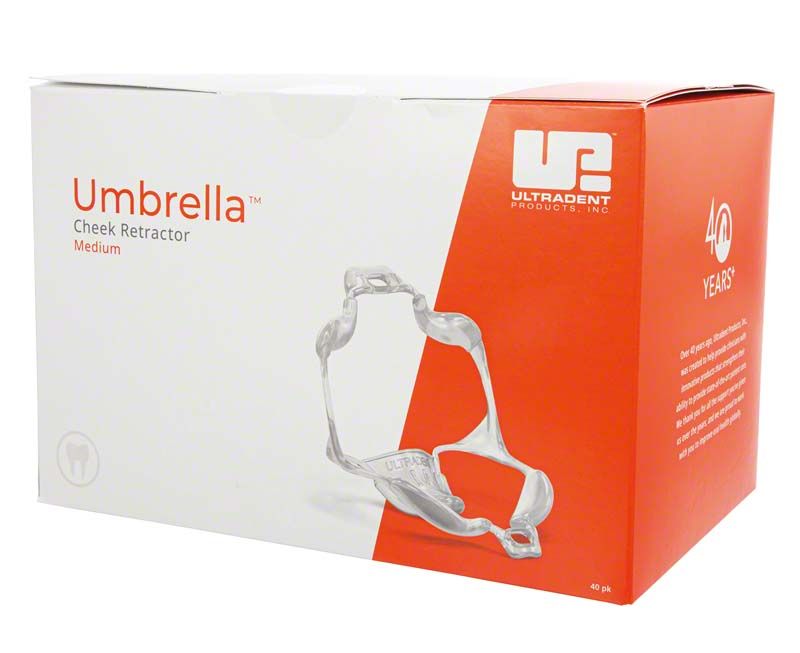 Umbrella Cheek Retractor™ medium Verpackung mit Abbildung eines Retraktors.
