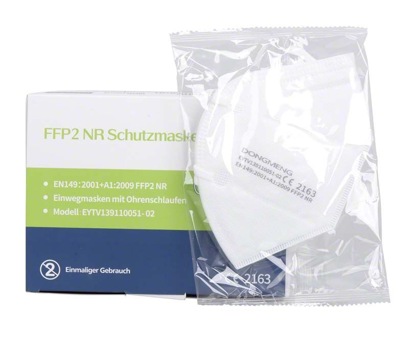 Mundschutzmaske FFP2 mit Verpackung und Aufdruck "Einmaliger Gebrauch".