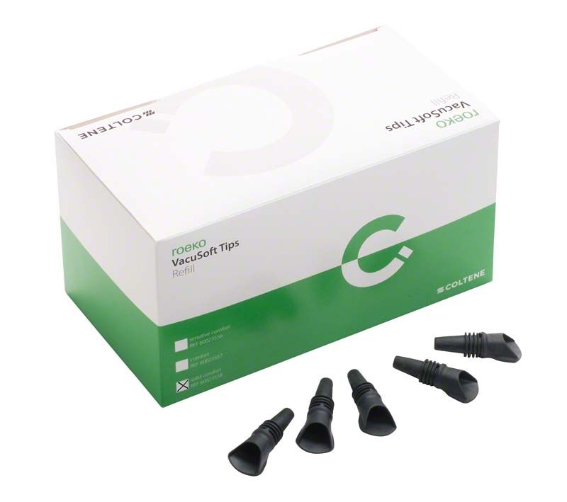 ROEKO VacuSoft Tips comfort Verpackung mit fünf schwarzen Spitzen.