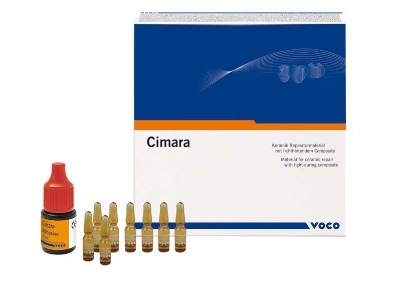 Cimara Komplettset mit Keramikreparaturmaterial und Ampullen vor Verpackung.
