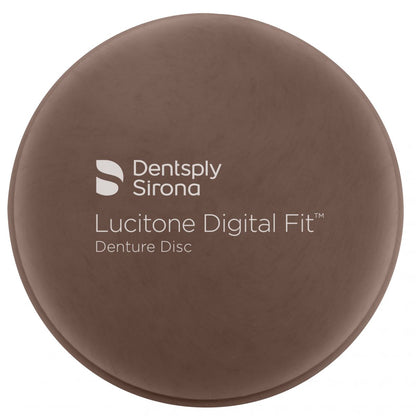Lucitone Digital Fit™ Denture Disc 25mm in Dunkelrosa mit Logo-Aufdruck.