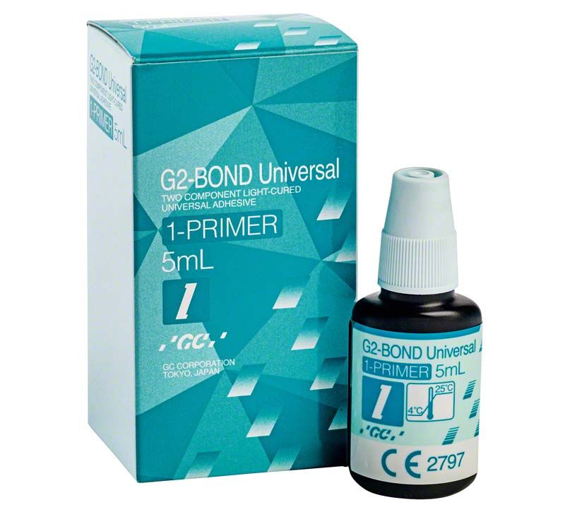 G2-BOND Universal 1-PRIMER Refill-Flasche und Verpackung mit 5 ml Inhalt.