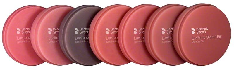 Lucitone Digital Fit™ Prothesen-Disc 35mm in verschiedenen Rottönen.
