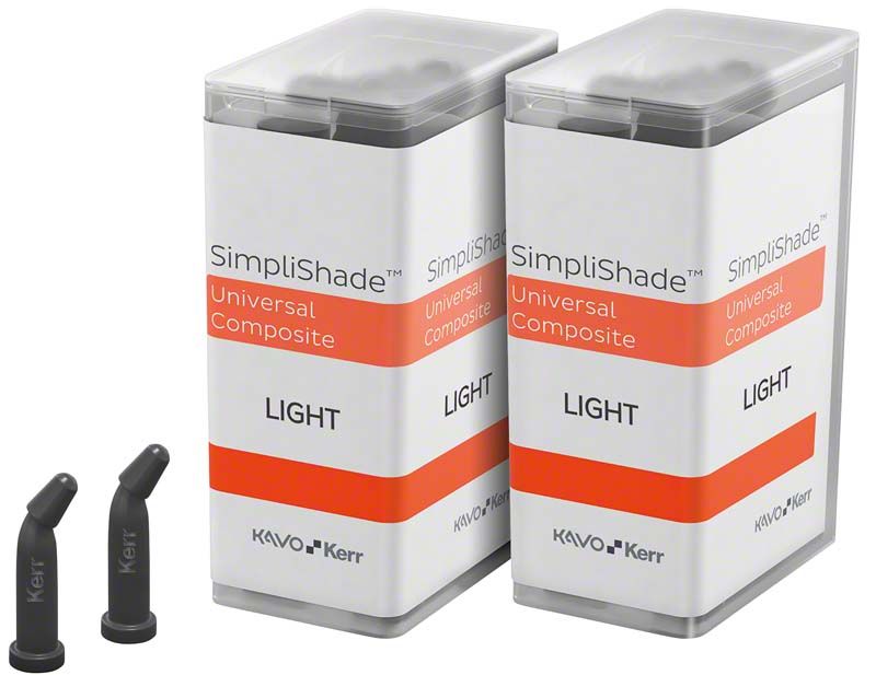 Zwei Packungen SimpliShade™ Universal Opaque mit zwei Applikationsspitzen.