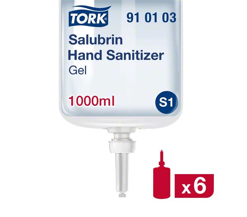 Tork Salubrin Händedesinfektionsgel 1000ml Flasche mit rotem 6er-Pack-Symbol