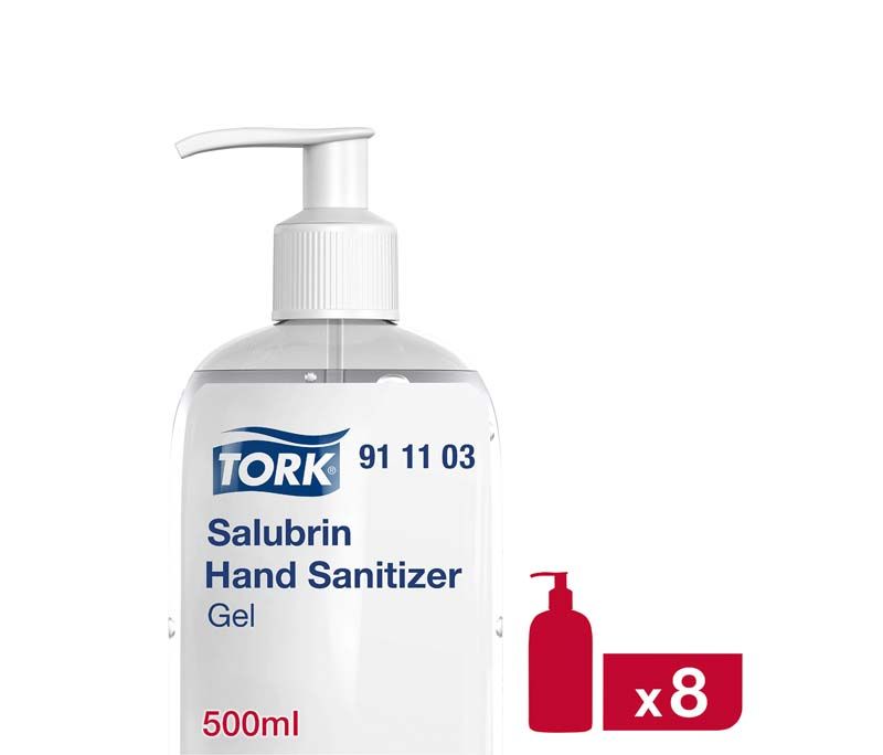 Tork Salubrin Händedesinfektionsgel, 500ml Flasche mit Pumpspender, 8er Pack.