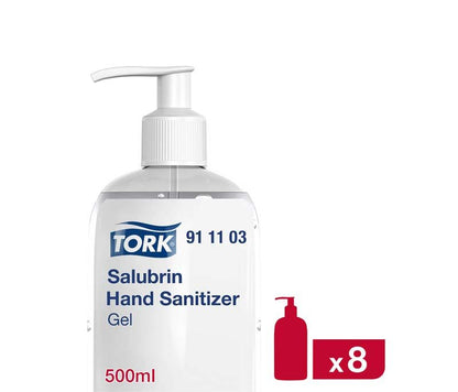 Tork Salubrin Händedesinfektionsgel, 500ml Flasche mit Pumpspender, 8er Pack.