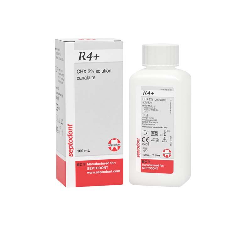 R4+ Flüssigkeit Flasche 100ml mit Verpackung für Wurzelkanalspülung.