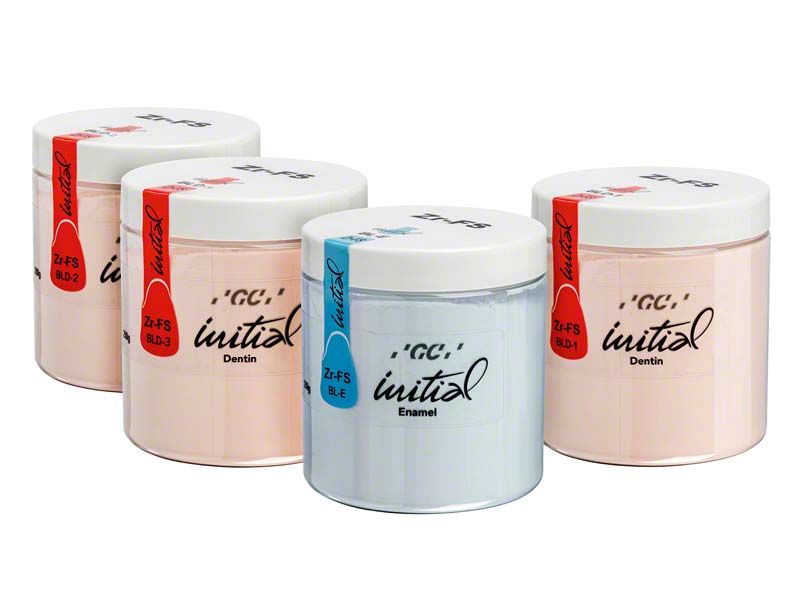 GC Initial Zr-FS Bleach Dentin 250g BLD-3 Xwhite Verpackung mit weißem Deckel.