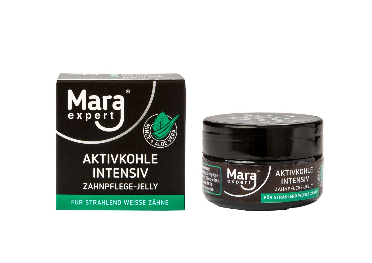 Mara® Expert Aktivkohle Intensiv Gelee mit Aloe Vera in schwarzer Verpackung.