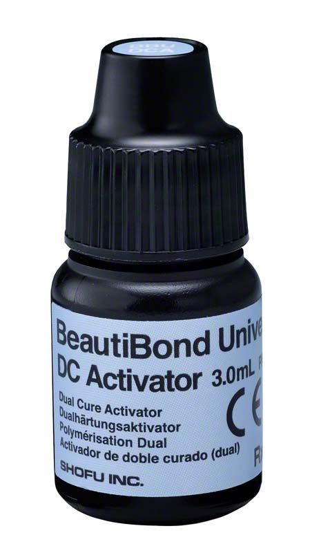 BeautiBond Universal DC Activator in schwarzer Flasche mit Etikett.